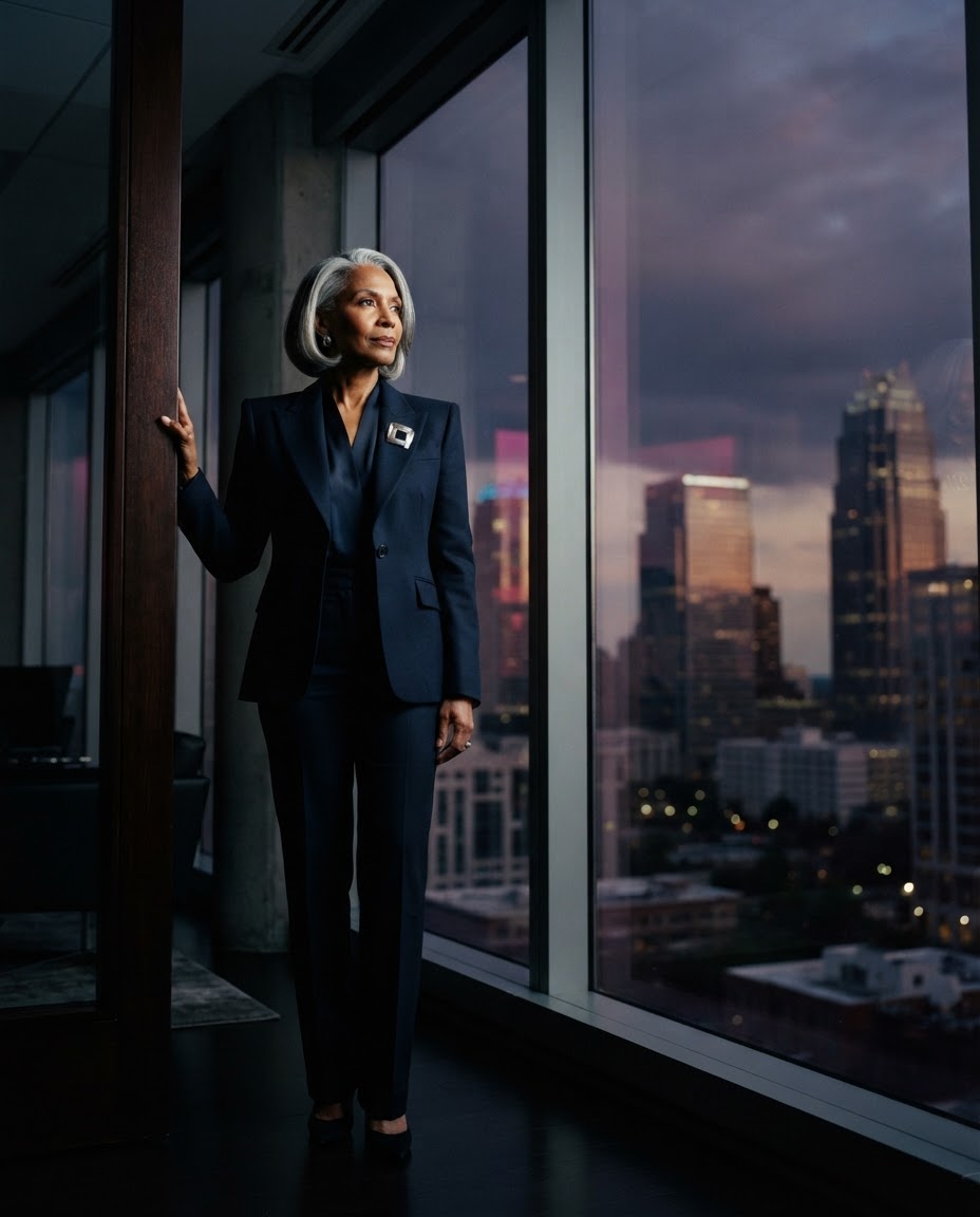 Senior woman executive overlooking the Charlotte skyline