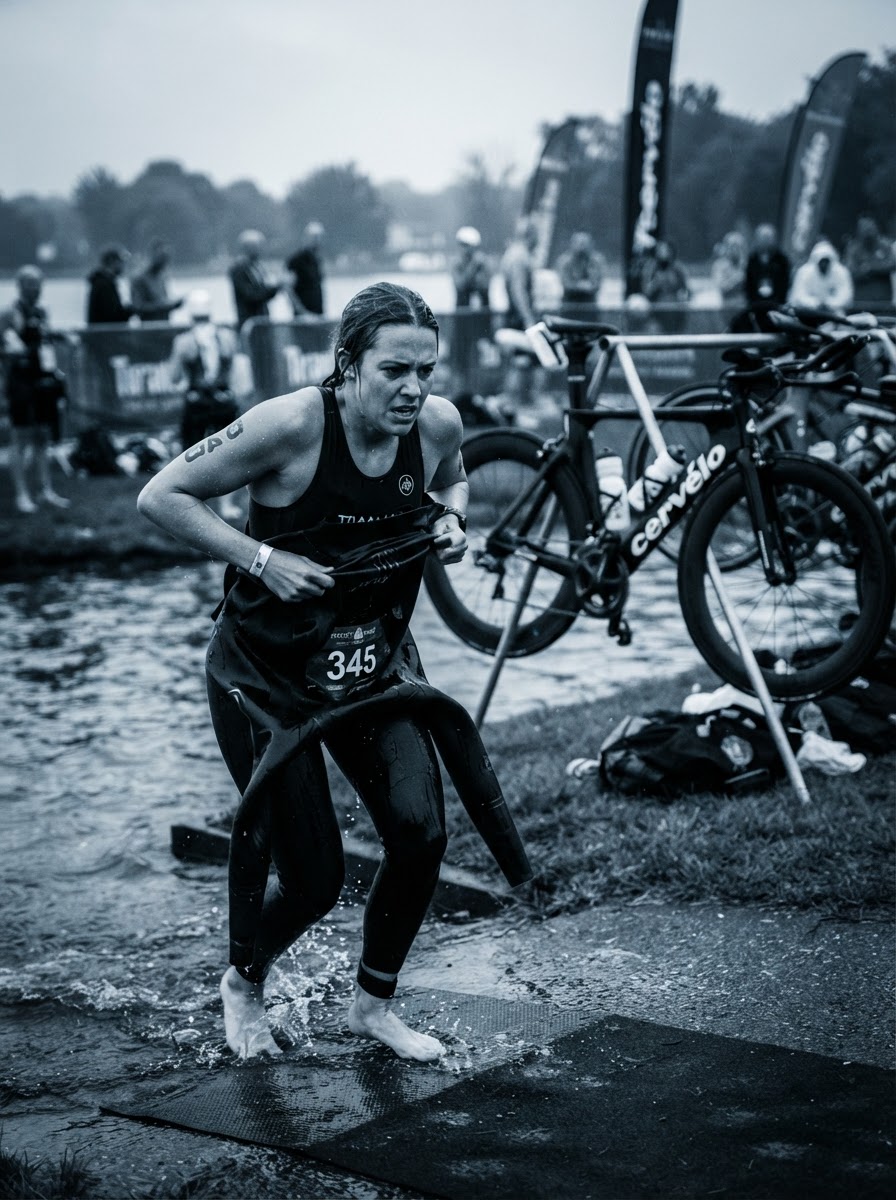 Triatleta de alto rendimiento entrenando