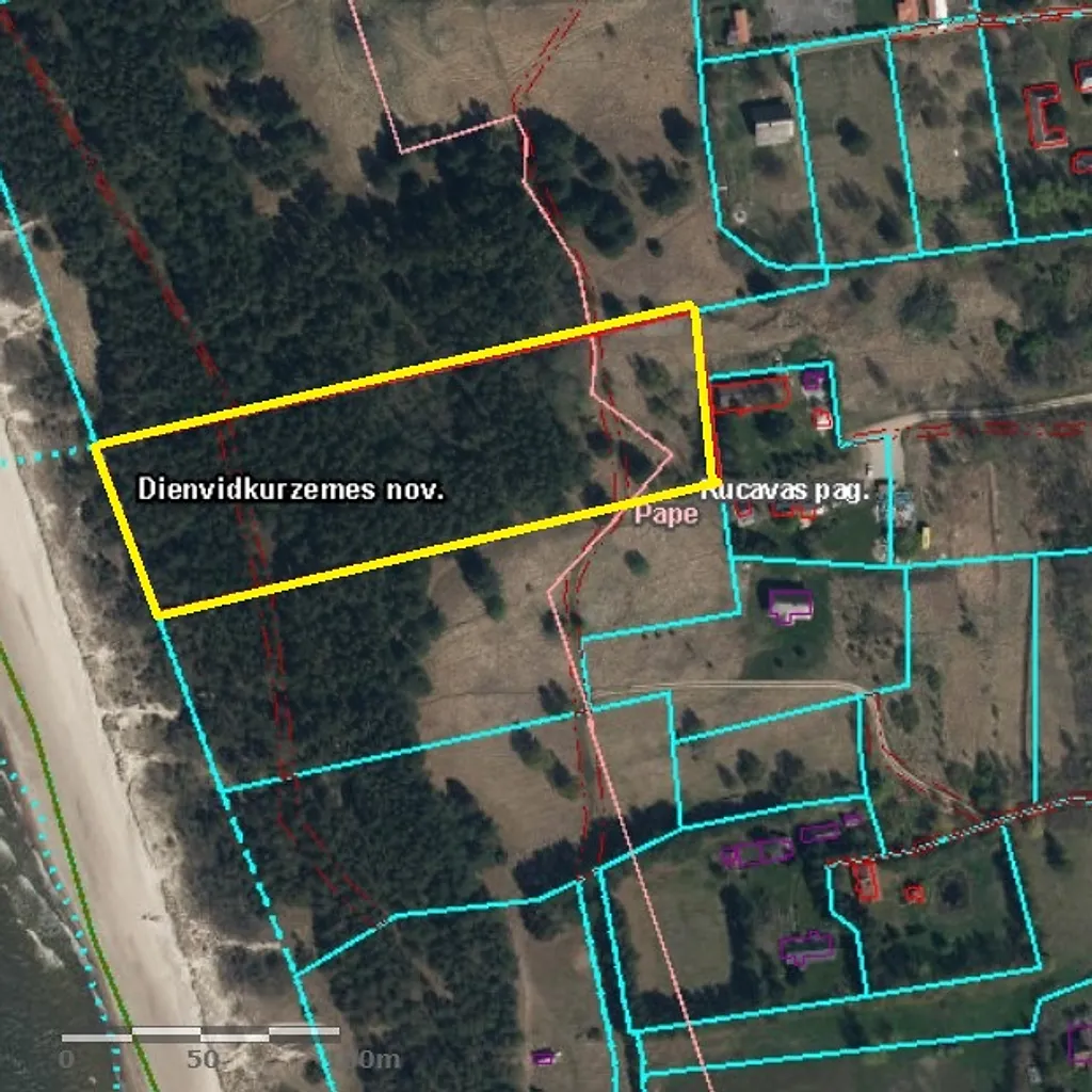 Zeme 1, 3646 ha platībā ar jūras robežu 64,5 m 9