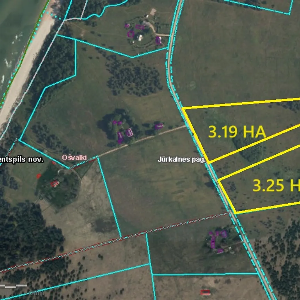 Divi zemes gabali- 3,25 ha un 3,19 ha Ošvalkos, Jūrkalnes pagastā 2