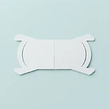 Die-cut release liner for the Cleeneo nasal strip on a clean teal surface