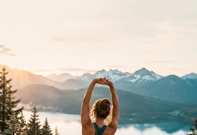 A person performing a guided self-resisted stretch with the JSM Reset app
