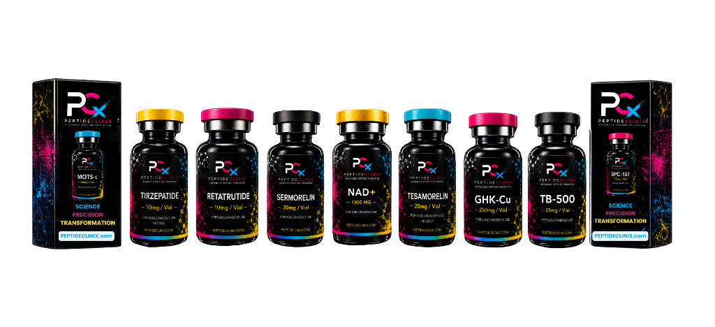 Peptide Clinix — peptide vial lineup