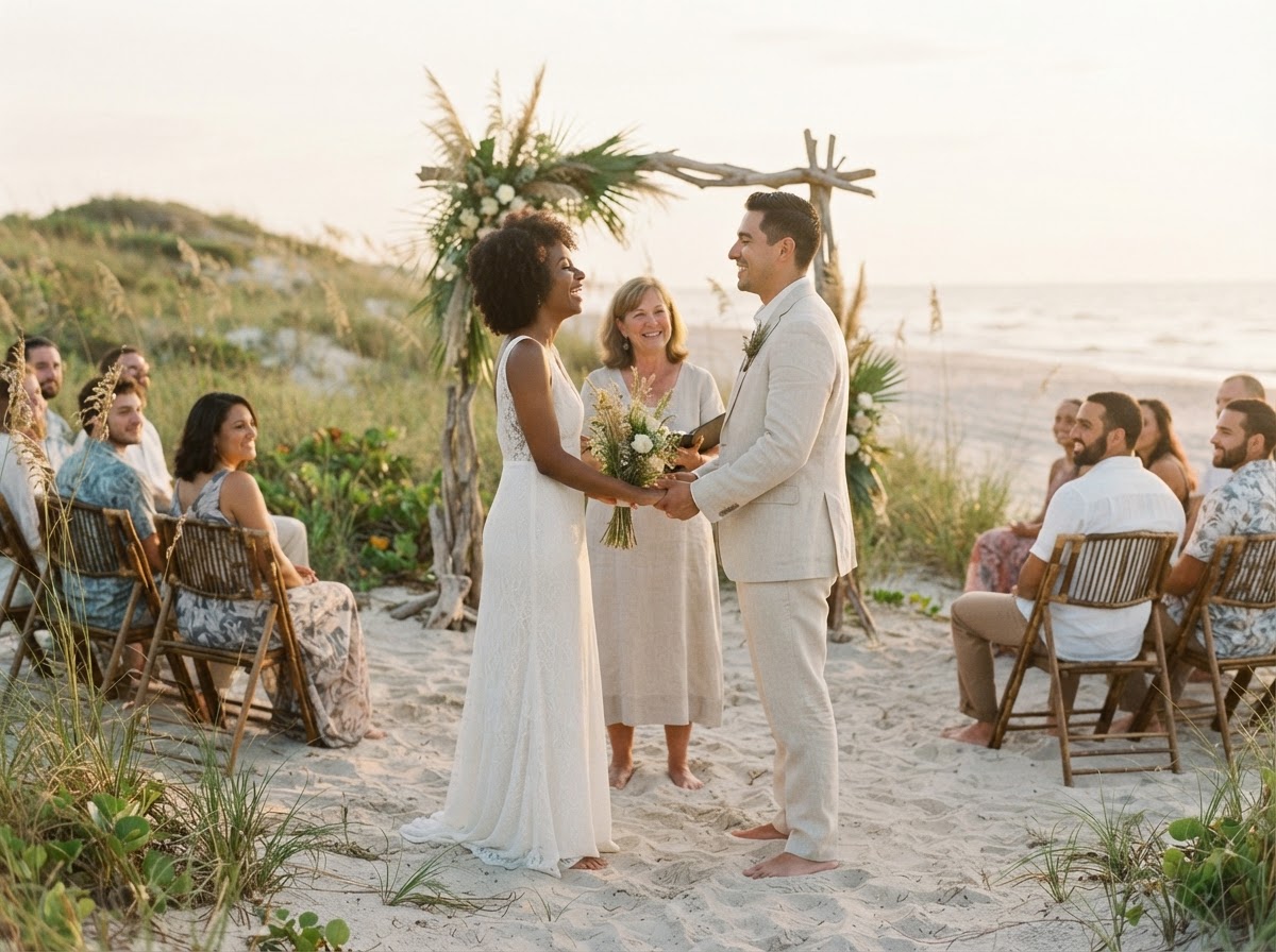 Intimate outdoor wedding ceremony with a couple on Florida's Forgotten Coast