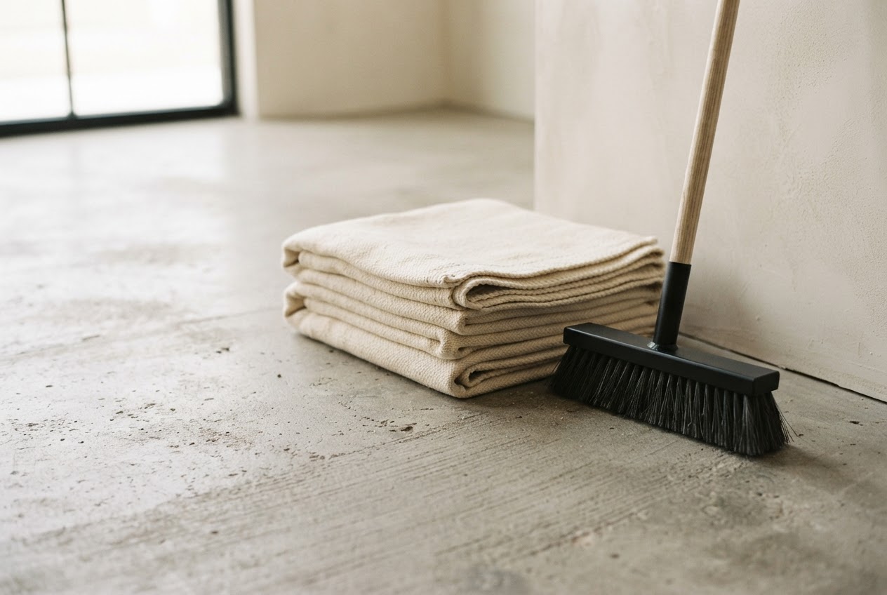 Broom-swept clean concrete floor