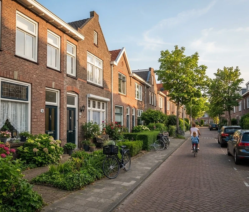 Nederlandse woonstraat met rijtjeshuizen