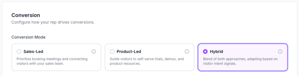 Convert with your Digital Rep — conversion mode configuration