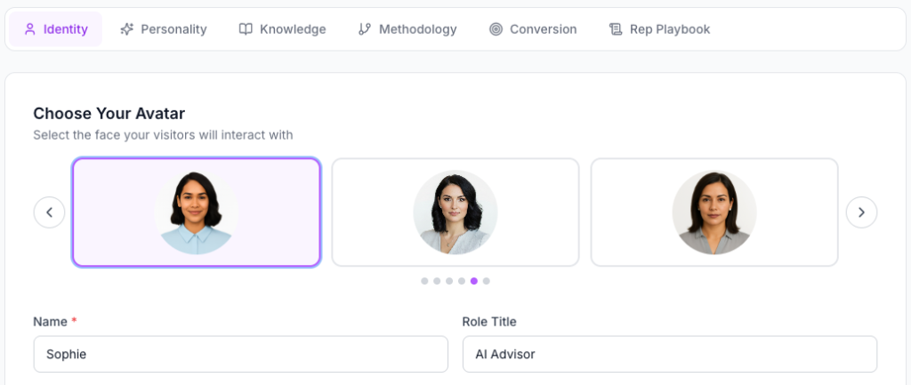 Create your Digital Rep — avatar configuration panel