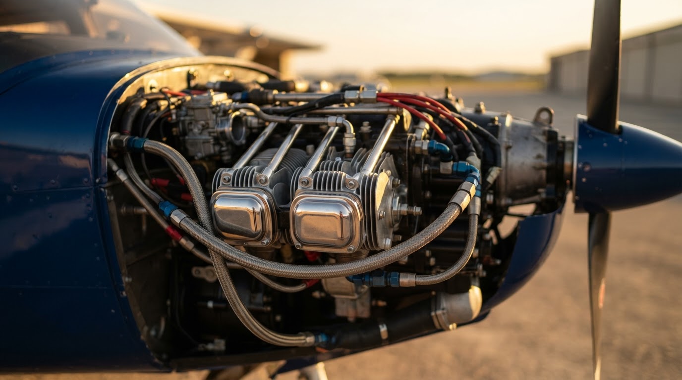 Piston aircraft engine with cowling removed