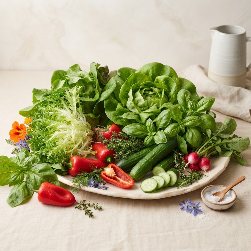 Fresh hydroponic produce arrangement