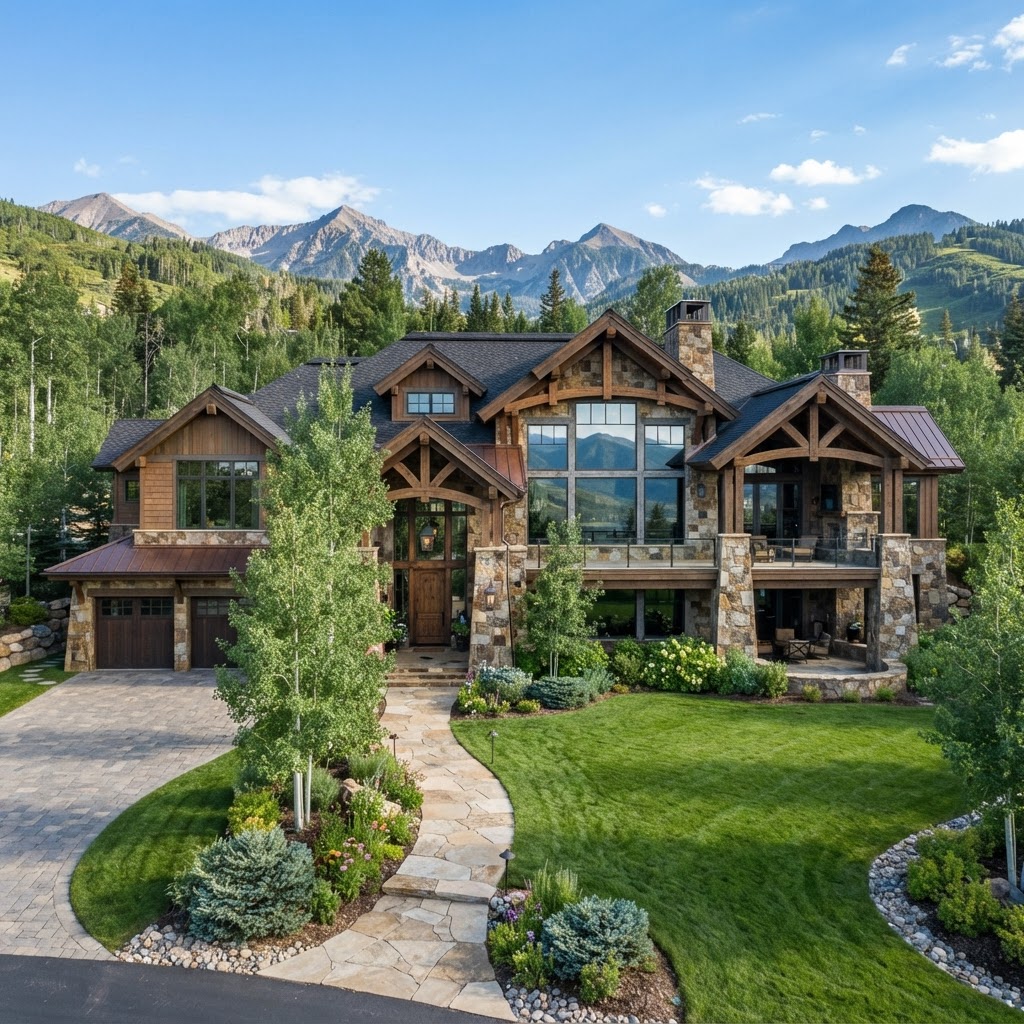 Mountain landscaping with defined planting and usable outdoor areas for a Deer Mountain Utah home