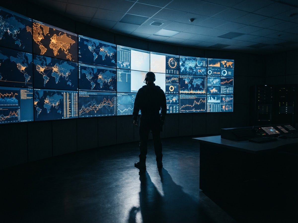 Security professional monitoring operations