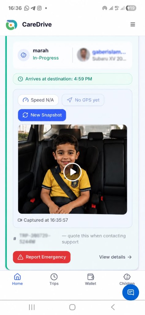 CareDrive live ride tracking screen