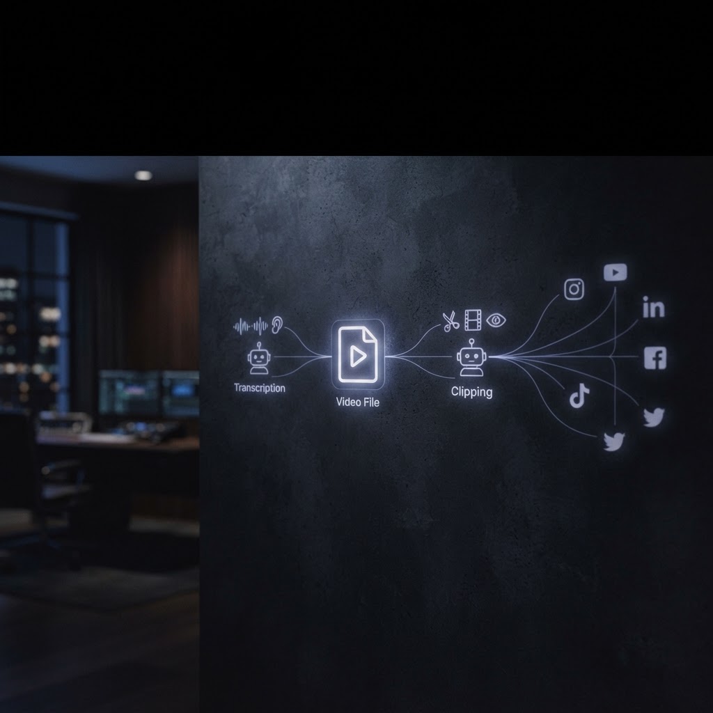 The automated content pipeline: transforming a single long-form source into a multi-platform social media strategy through AI-orchestrated workflows.