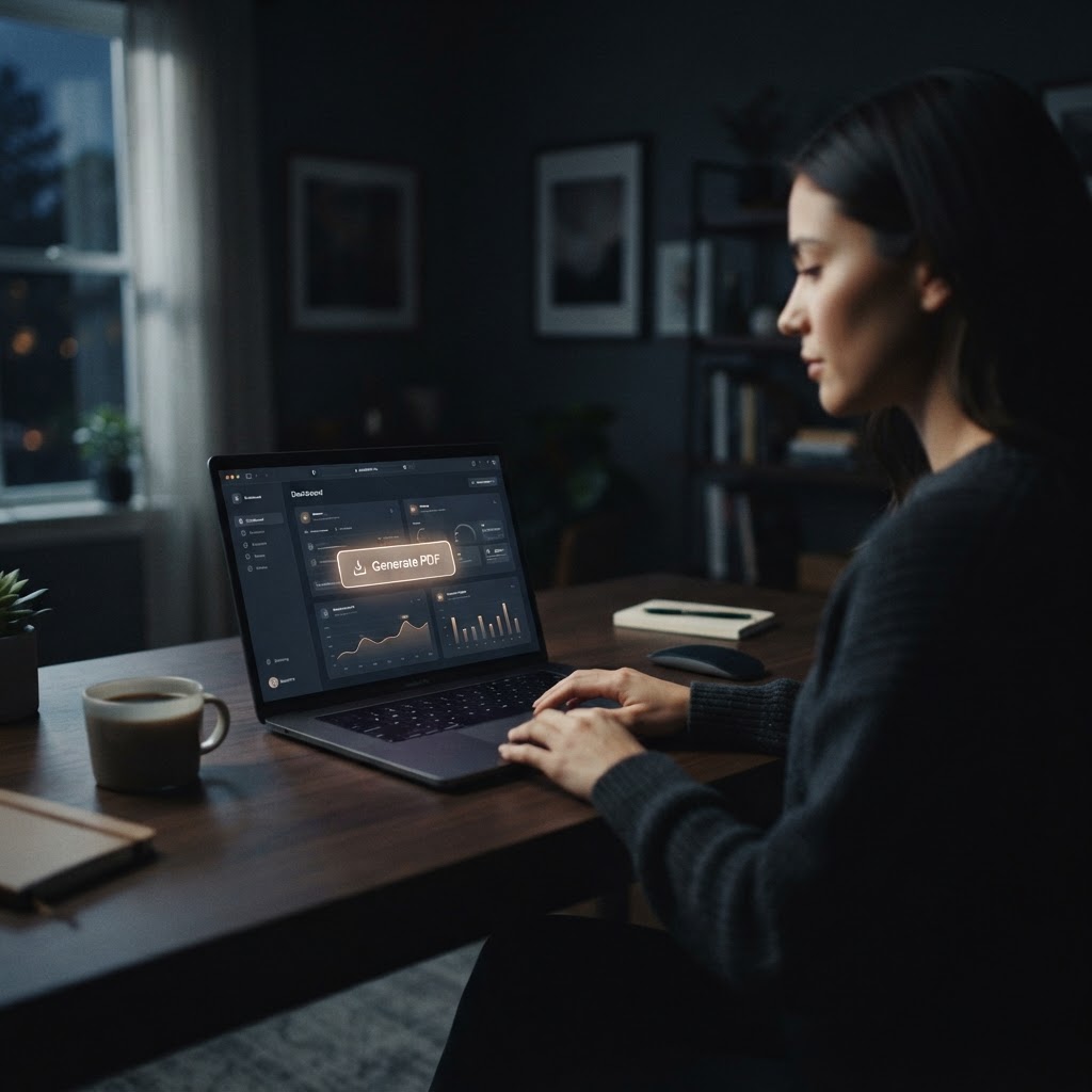 Modern AI dashboard interfaces allow users to generate print-ready PDF layouts without needing traditional graphic design software or technical expertise.
