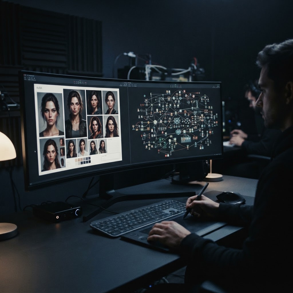 A professional comic production dashboard utilizing a Character Bible and an Encyclopedia Deck to ensure visual and narrative consistency across a serialized franchise.