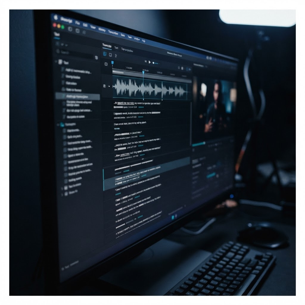 A text-based video editing interface that allows creators to edit video content by modifying the transcript, ideal for interviews and educational clips.