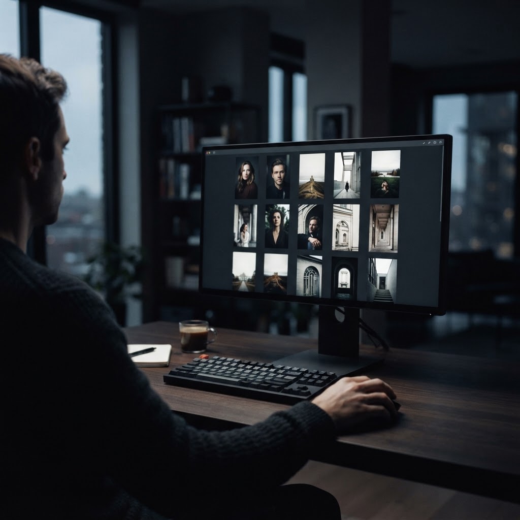 A professional content creation setup using AI to generate vertical, high-quality pins that meet Pinterest's specific visual requirements for maximum engagement.