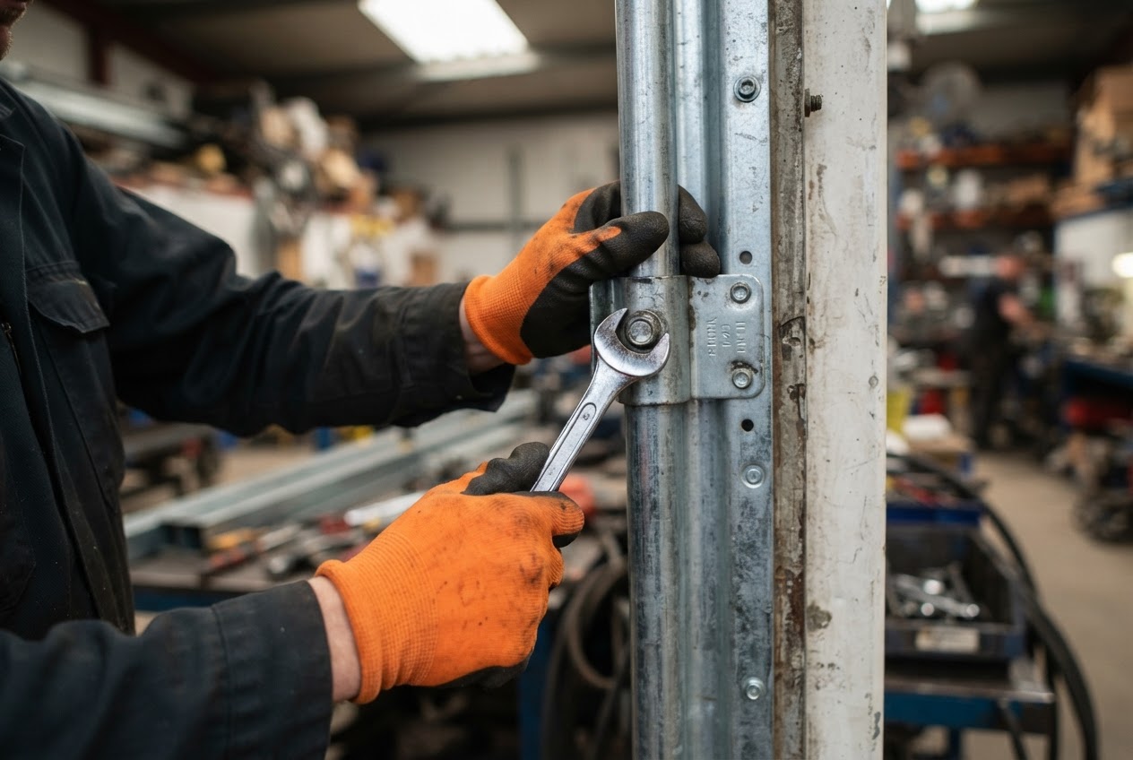 Representative image of a technician adjusting a garage door track
