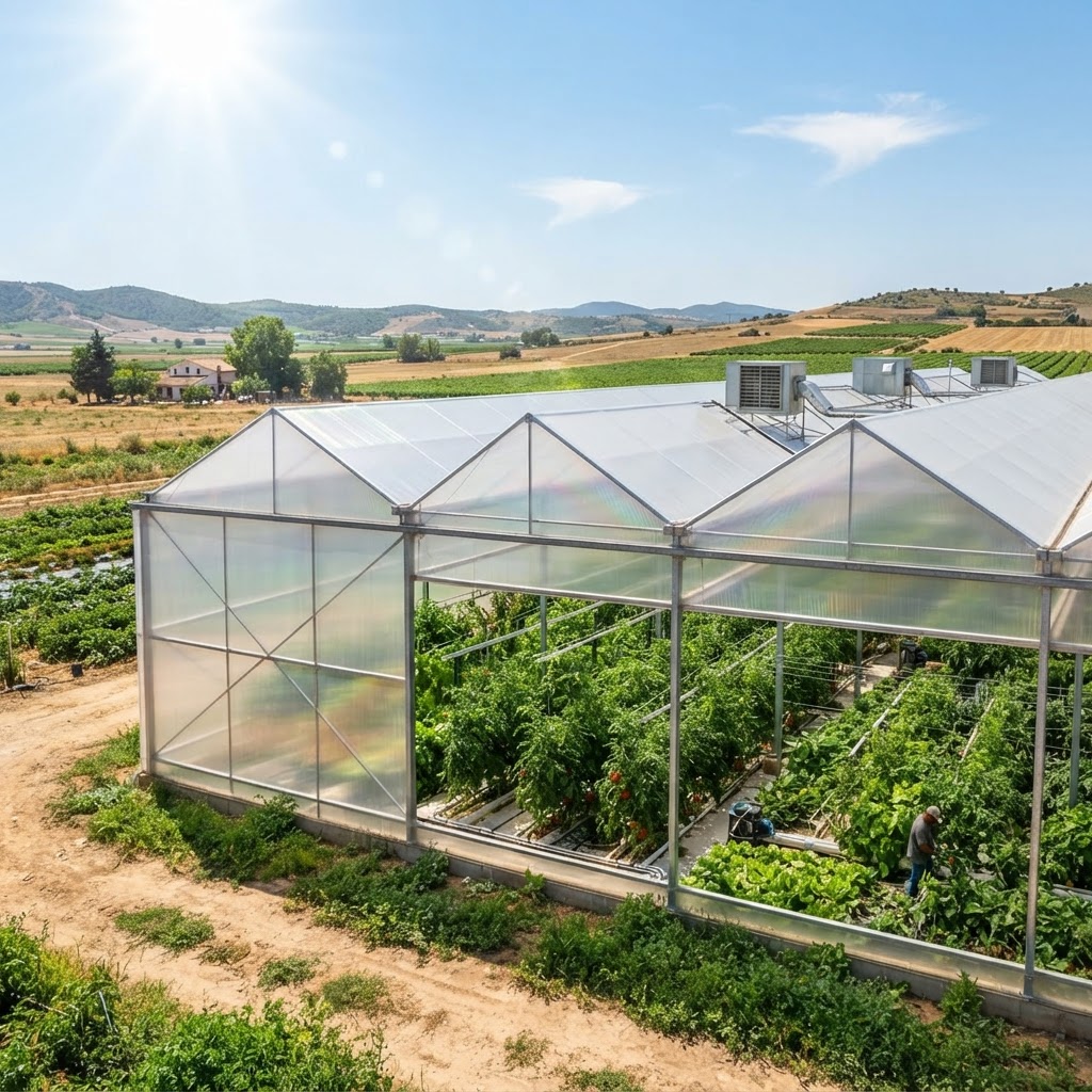 Greenhouse with passive radiative cooling film protecting plants from extreme heat