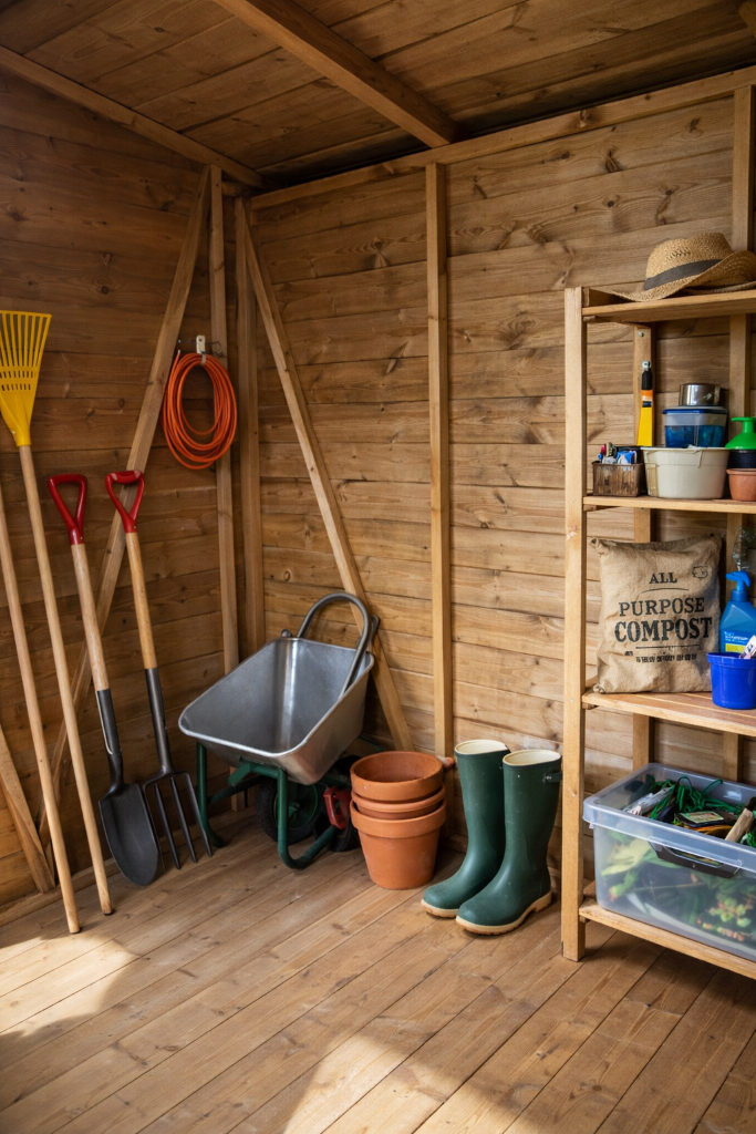 The Nottingham pent shed - interior with tools and props