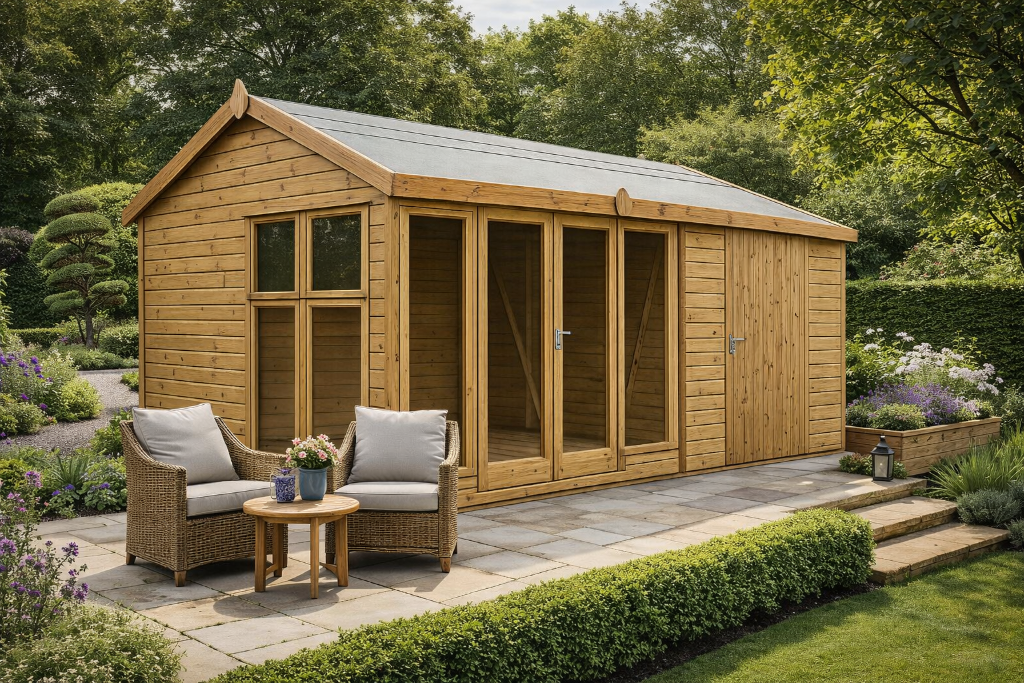 The Kent apex combination shed in garden setting