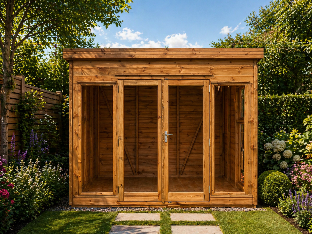 The Essex contemporary summerhouse - front view in garden