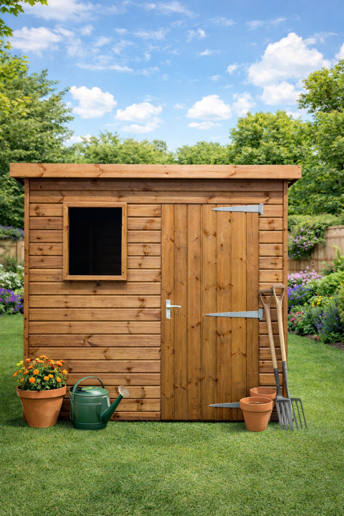 The Nottingham pent shed - front view in garden