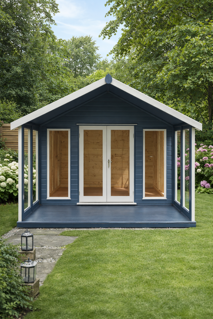The Glasgow premium shed - front view in garden