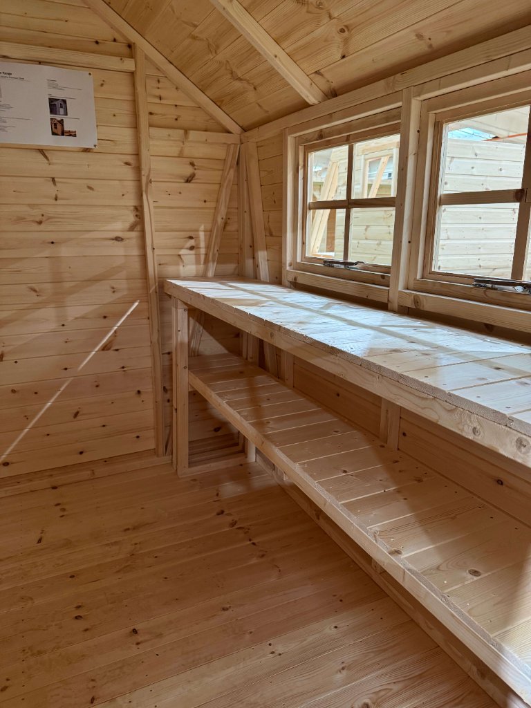 The Surrey shed - interior workbench and window