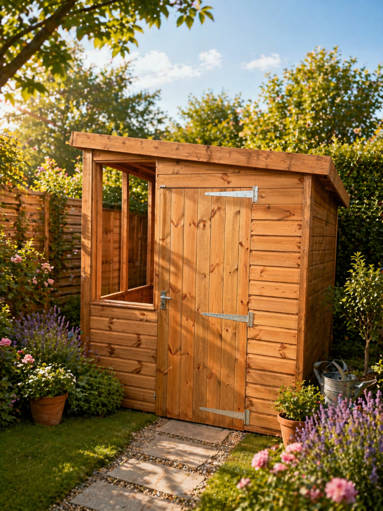 The Frome maxi potter shed - side view in garden