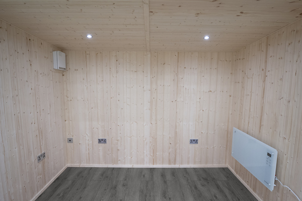 Contemporary Studio interior with floor to ceiling UPVC french doors