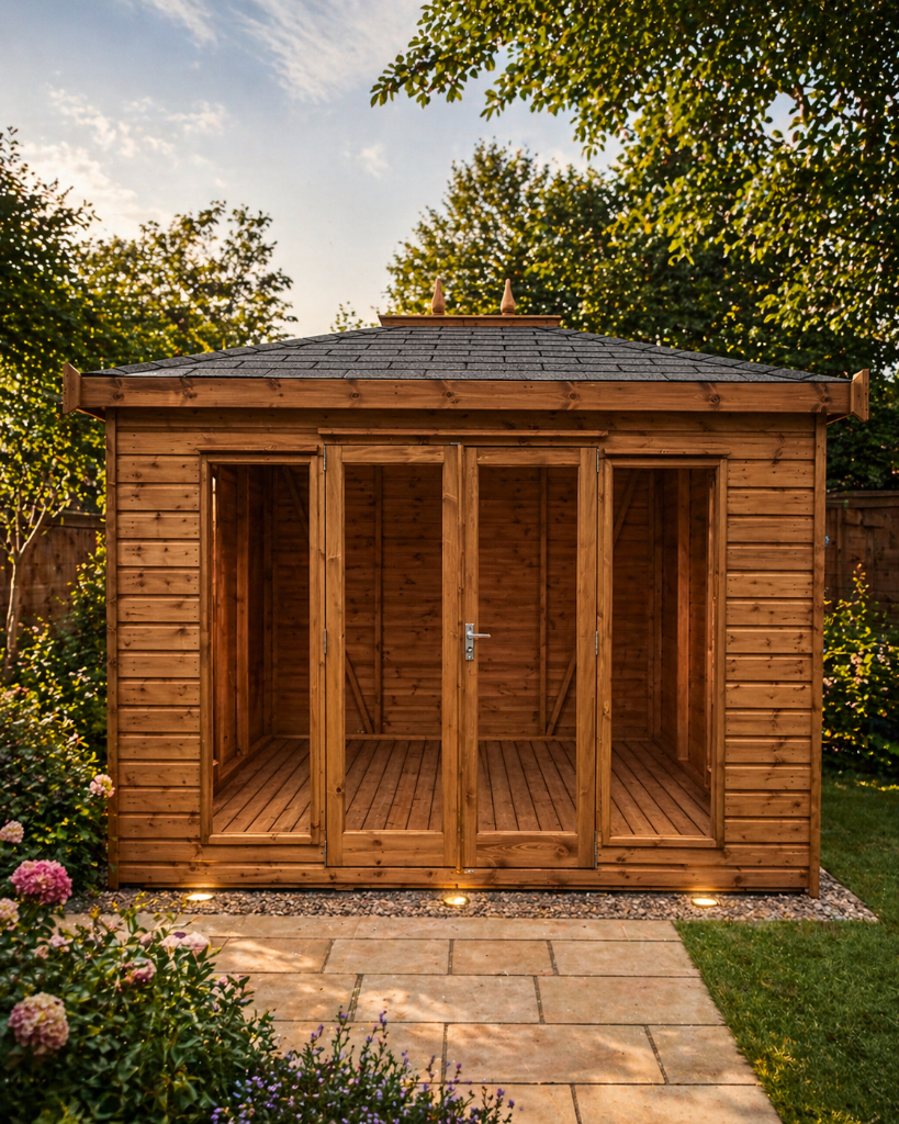The Newport hipped roof summerhouse - front view in garden