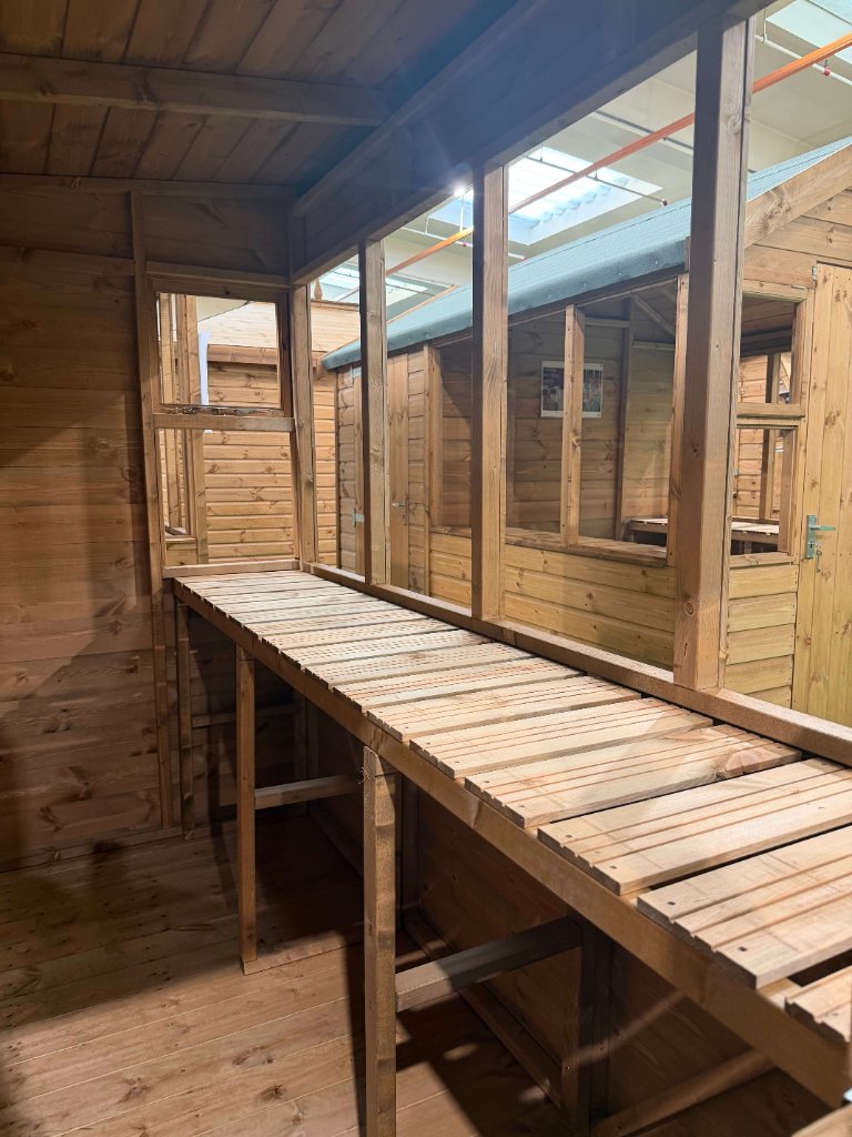 The Bath sun pent shed - interior staging and workbench detail