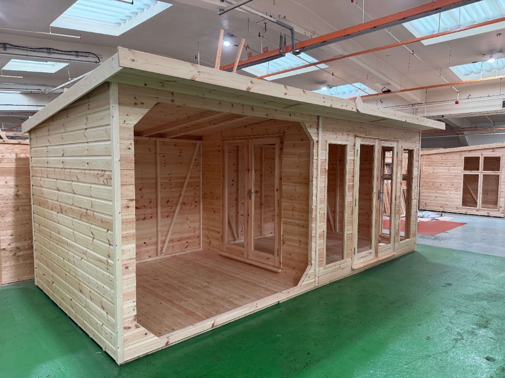 The Brighton garden room - elevated three-quarter view in factory