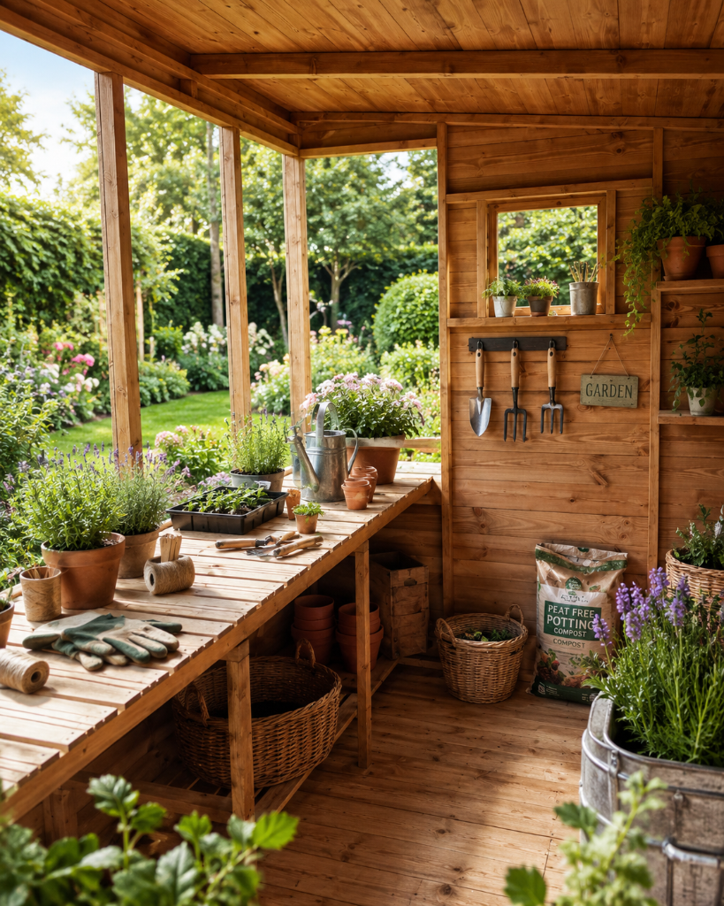 The Frome maxi potter shed - interior potting bench