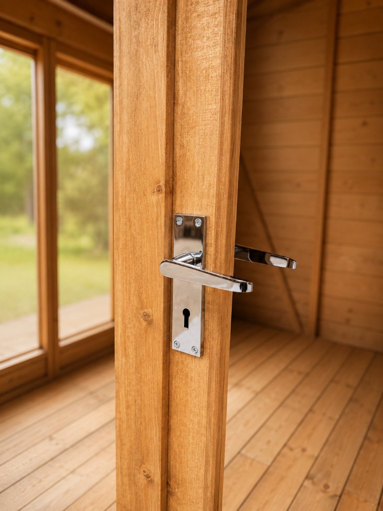 Summerhouse interior chrome door handle detail