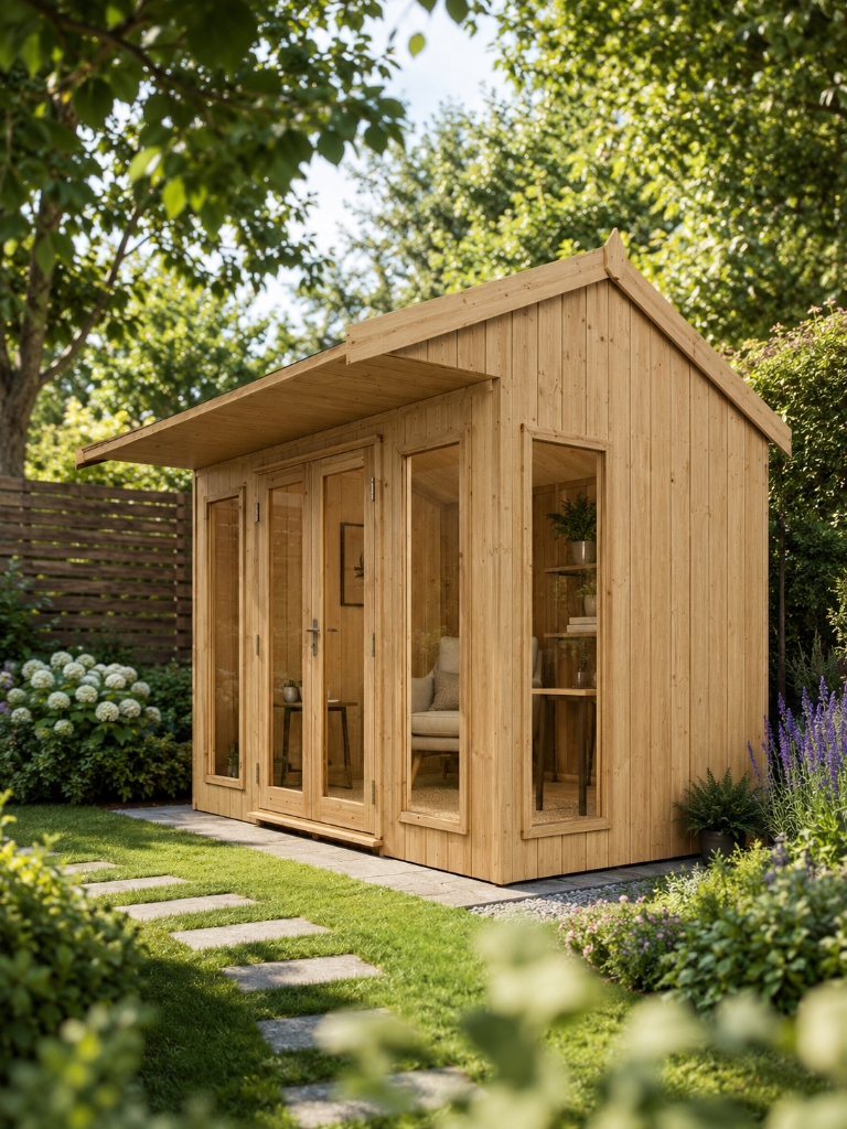The Bristol pent garden room - side view in garden