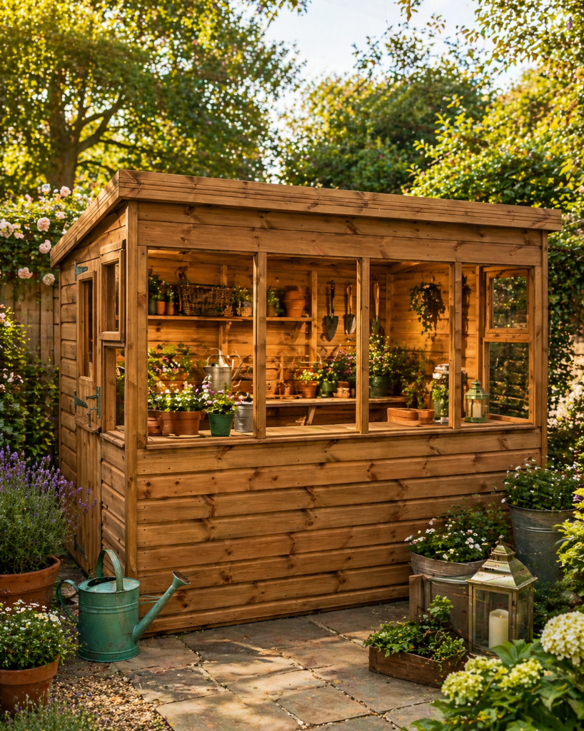 The Bath mini potter shed - front view in garden