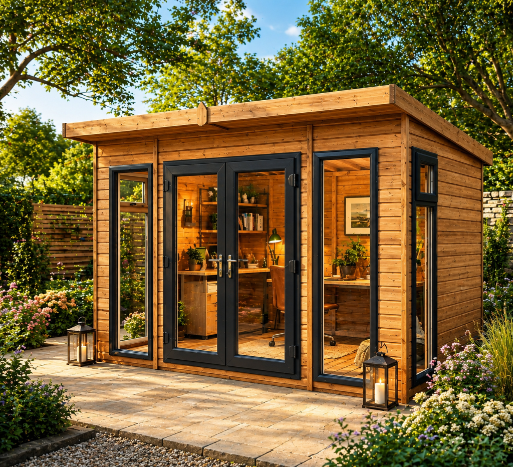 The Cambridge summerhouse - brightened garden view
