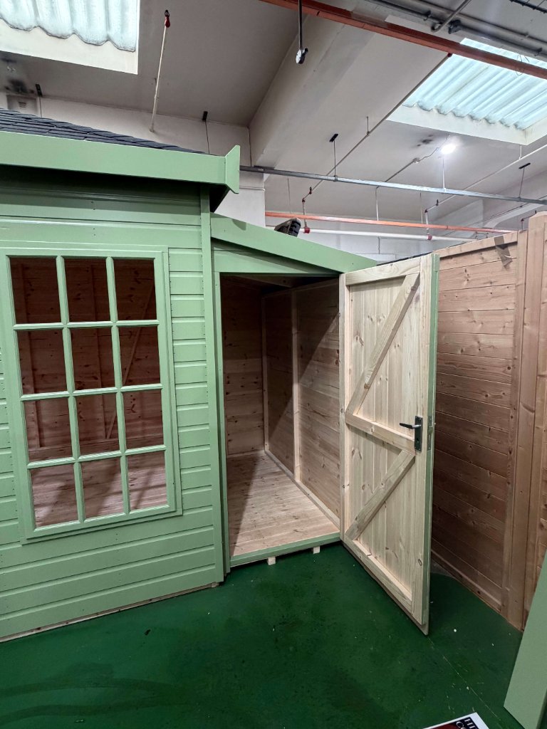 The Edinburgh hexagonal summerhouse - shed door open showing interior