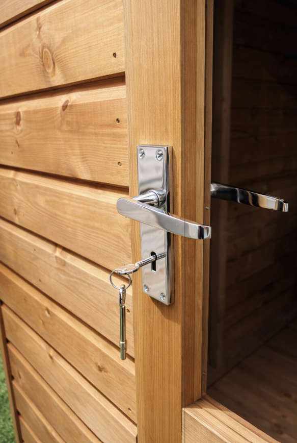 Chrome door handle with key lock detail