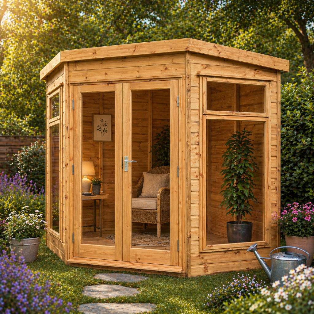 The Devon corner summerhouse - garden setting with interior staging