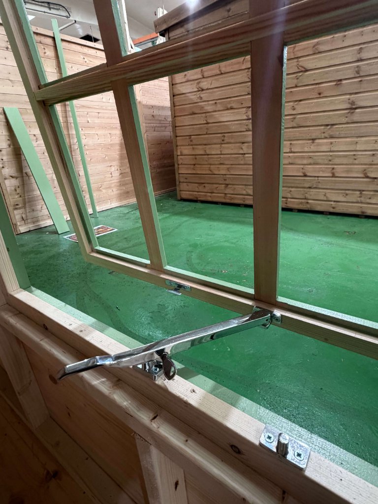 The Edinburgh hexagonal summerhouse - top-hung window mechanism close-up