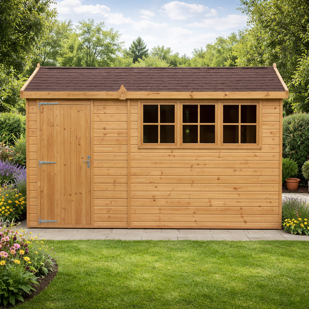 The Cumbria shed - front view in garden