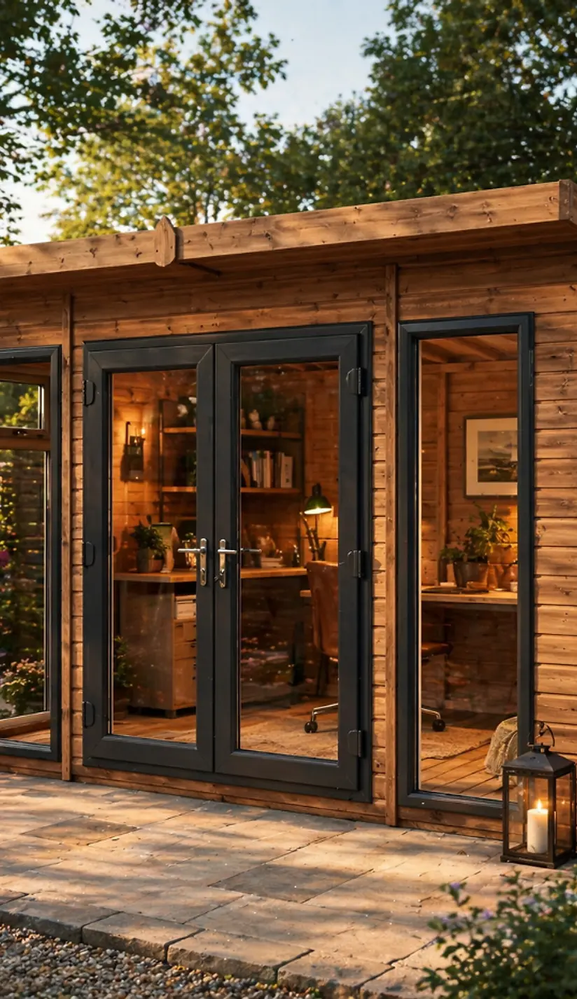 The Cambridge premium timber summerhouse installed in a garden setting