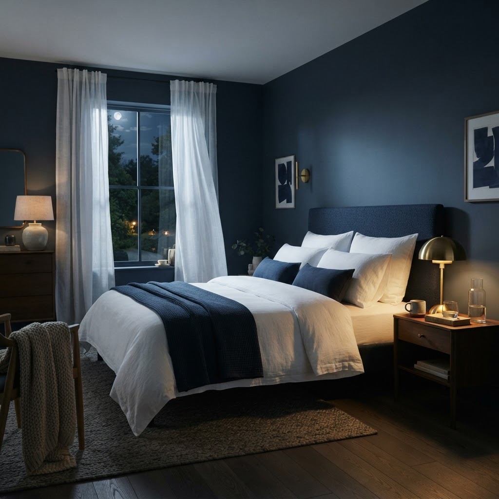 Serene bedroom at night
