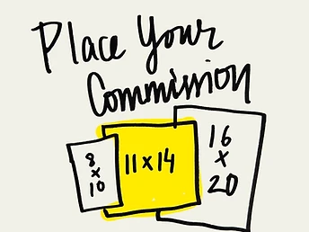 Hand-drawn sketch illustrating paper size options for a pet portrait commission
