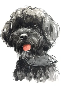 Custom hand drawn pet portrait of Archie by Ruben Baghdasaryan