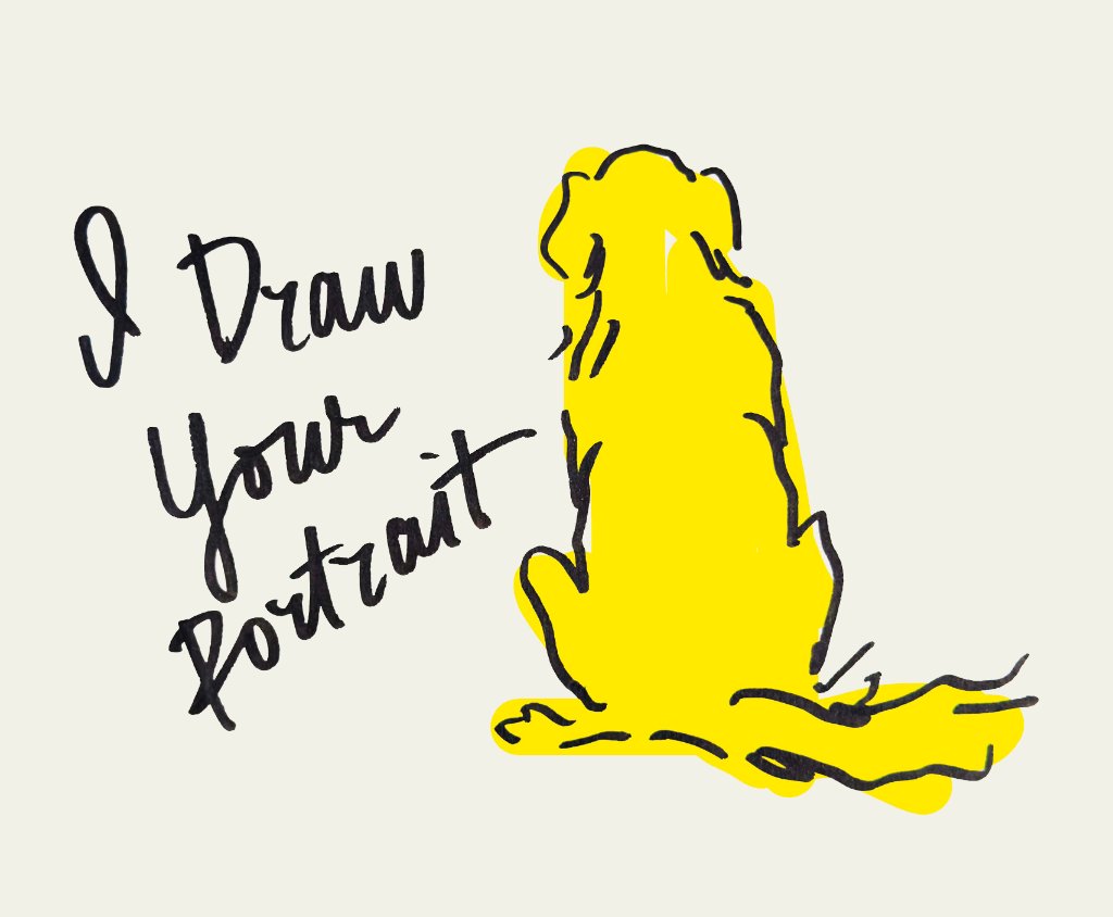 Hand-drawn sketch illustrating a pet portrait being drawn by hand